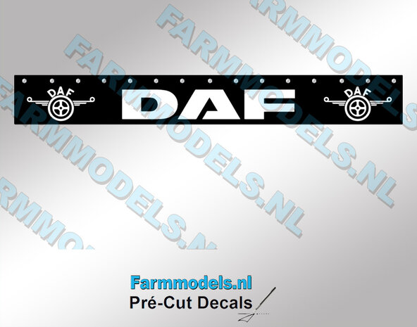 DAF logo Spatlapsticker op ZWART MATT folie 10 x 79 mm breed Pr&eacute;-Cut Decals 1:32 Farmmodels.nl 