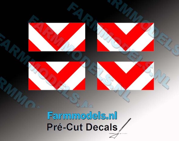 Breedte/ Verdrijvingsbord/- Verkeer stickers 2 strepen ROOD/ WIT ong. 16 x 8 mm  Pr&eacute;-Cut Decals 1:32 Farmmodels.nl