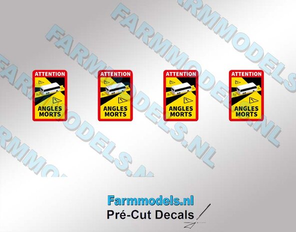 Attention Angles Morts sticker ong. 5,6 x 8,3 mm  Pr&eacute;-Cut Decals 1:32 Farmmodels.nl