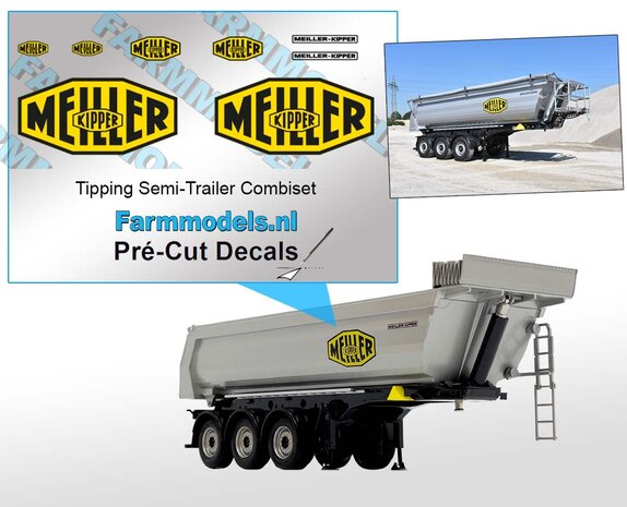 Meiller Kipper Combiset Tipping Semi-Trailer Pr&eacute;-Cut Decals 1:32 Farmmodels.nl