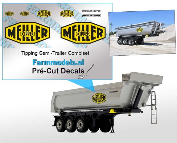 Meiller Kipping Combiset Tipping Semi-Trailer Pr&eacute;-Cut Decals 1:32 Farmmodels.nl