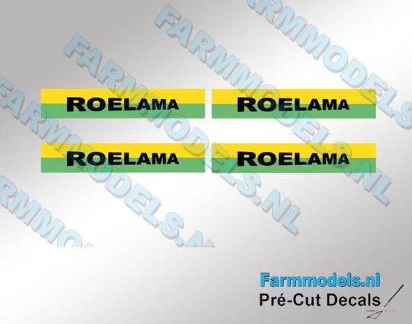 4X Roelama Sticker ong. 17,9 x 3 mm Pr&eacute;-Cut Decals 1:32 Farmmodels.nl 
