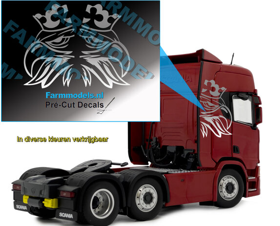 Scania &#039;screaming&#039; Griffioen ZILVER FOLIE (Transferfolie), 40x67mm   Pr&eacute;-Cut Decals 1:32 Farmmodels.nl