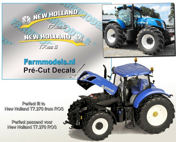 New Holland T7.165S Blue Logo type stickers voor de motorkap van NH T7.270 Blue van ROS  Pr&eacute;-Cut Decals 1:32 Farmmodels.nl 