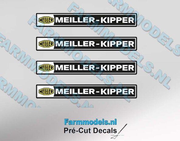 Meiller Kipper Witte rand logo met tekst, 25 x 3,5 mm Pr&eacute;-Cut Decals 1:32 Farmmodels.nl