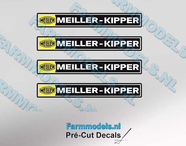 Meiller Kipper Gele rand logo met tekst, 35 x 4,9 mm Pr&eacute;-Cut Decals 1:32 Farmmodels.nl
