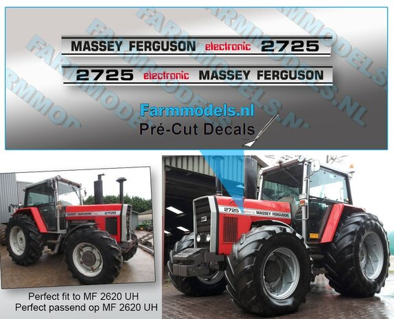 Massey Ferguson 2725 Typenr. Pr&eacute;-Cut Decals,  Geschikt voor motorkap MF 2620 UH, Farmmodels.nl, 1:32