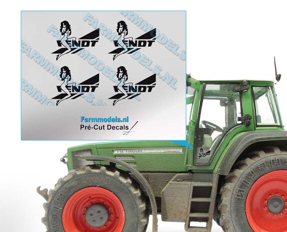 Fendt Logo met Vrouw, 4x zwart op transparante folie  15 x 12,5 mm Pr&eacute;-Cut-Decals-1:32-Farmmodels.nl