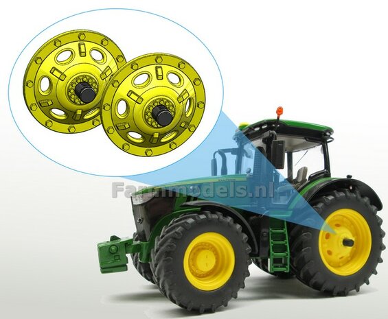 2x Wielkom t.b.v. John Deere 7310 Wiking, geleverd incl. steekas uiteinde, John Deere geel &Oslash; 33.5 mm, kunststof geel geprint 1:32    