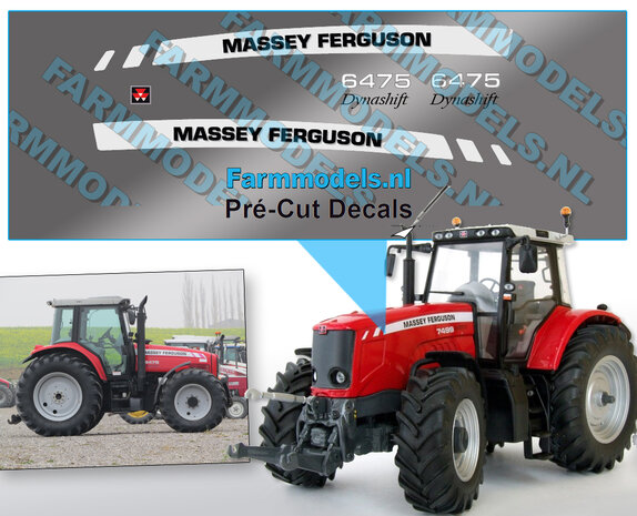 Massey Ferguson 6475 Dynashift geschikt voor motorkap MF 7499 UH Pr&eacute;-Cut Decals 1:32 Farmmodels.nl
