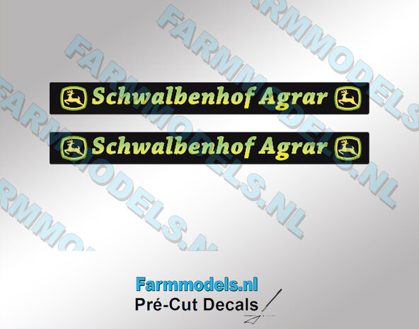 Voorruit sticker Schwalbenhof Agrar John Deere stijl op zwarte folie  40mm breed Pr&eacute;-Cut Decals 1:32 Farmmodels.nl 