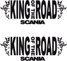Scania KING-OF-THE-ROAD dakrand sticker WIT op ZWARTE FOLIE, 8x26 mm  Pr&eacute;-Cut Decals 1:32 Farmmodels.nl