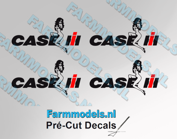 Case Logo met vrouw, 4x wit op transparante folie, 7,5 mm x 15 mm Pr&eacute;-Cut Decals 1:32 Farmmodels.nl 