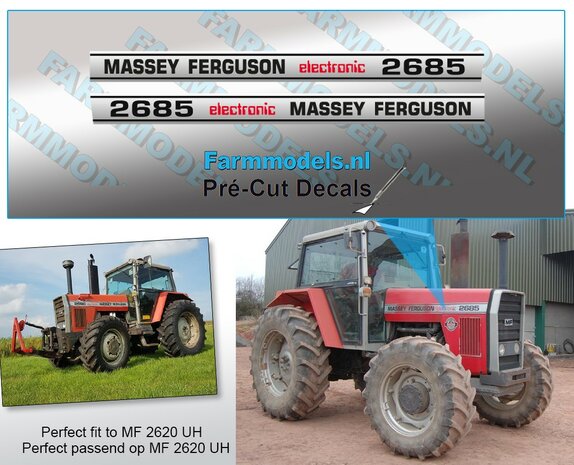 Massey Ferguson 2685 Typenr. Pr&eacute;-Cut Decals,  Geschikt voor motorkap MF 2620 UH, Farmmodels.nl, 1:32