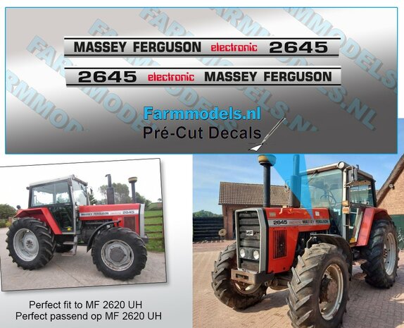 Massey Ferguson 2645 Typenr. Pr&eacute;-Cut Decals,  Geschikt voor motorkap MF 2620 UH, Farmmodels.nl, 1:32