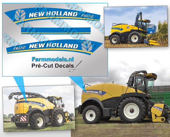 New Holland FR 650 type stickers voor Marge Models NH-hakselaar Pr&eacute;-Cut Decals 1:32 Farmmodels.nl 