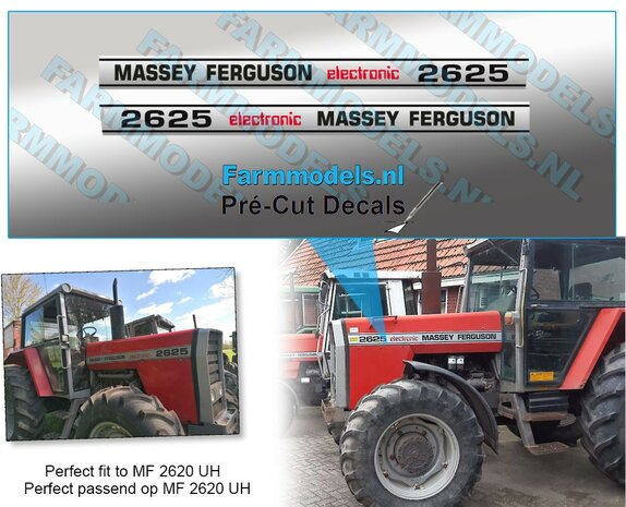 Massey Ferguson ELECTRONIC 2625 Typenr. Pr&eacute;-Cut Decals,  Geschikt voor motorkap MF 2620 UH, Farmmodels.nl, 1:32