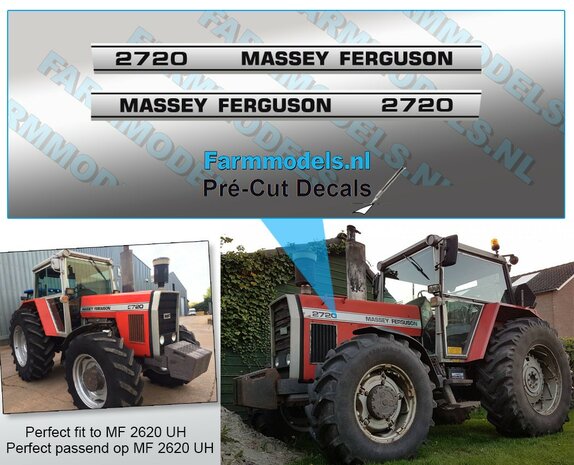 Massey Ferguson 2720 Typenr. V2 Pr&eacute;-Cut Decals,  Geschikt voor motorkap MF 2620 UH, Farmmodels.nl, 1:32