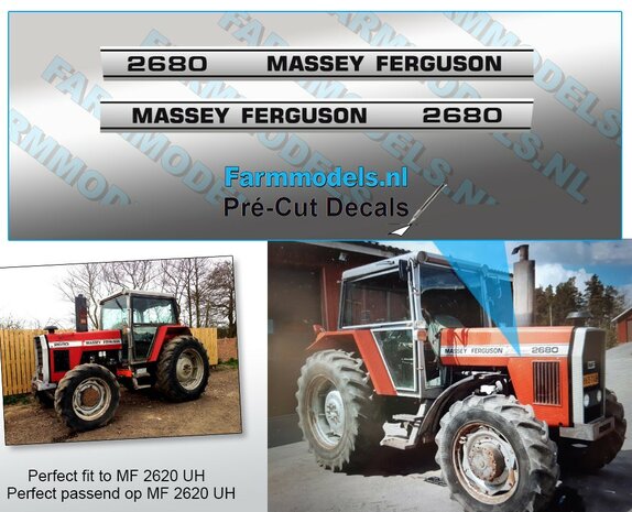 Massey Ferguson 2680 Typenr. V2 Pr&eacute;-Cut Decals,  Geschikt voor motorkap MF 2620 UH, Farmmodels.nl, 1:32