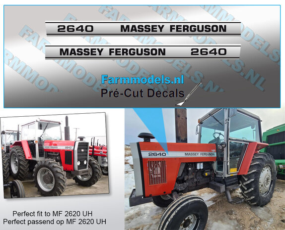 Massey Ferguson 2640 Typenr. V2 Pr&eacute;-Cut Decals,  Geschikt voor motorkap MF 2620 UH, Farmmodels.nl, 1:32