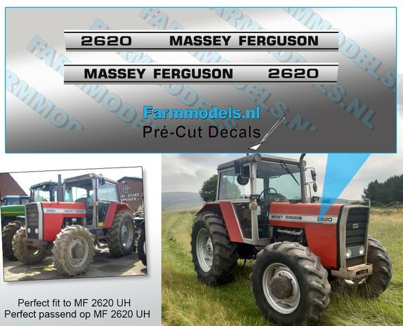 Massey Ferguson 2620 Typenr. V2 Pr&eacute;-Cut Decals,  Geschikt voor motorkap MF 2620 UH, Farmmodels.nl, 1:32