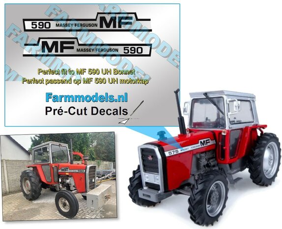 Massey Ferguson 590 Typenr. Pr&eacute;-Cut Decals,  Geschikt voor motorkap MF 2620 UH, Farmmodels.nl, 1:32