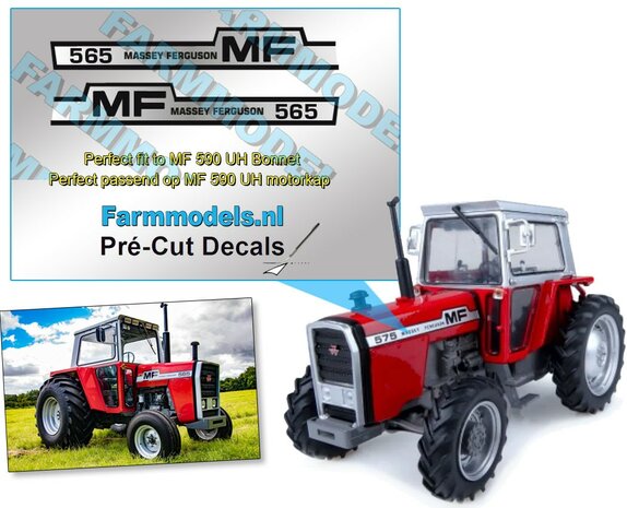 Massey Ferguson 565 Typenr. Pr&eacute;-Cut Decals,  Geschikt voor motorkap MF 2620 UH, Farmmodels.nl, 1:32