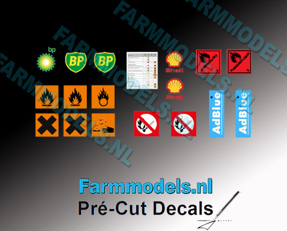 verzamelset olie voor kleine dieseltank op transparant Pr&eacute;-Cut Decals 1:32 Farmmodels.nl