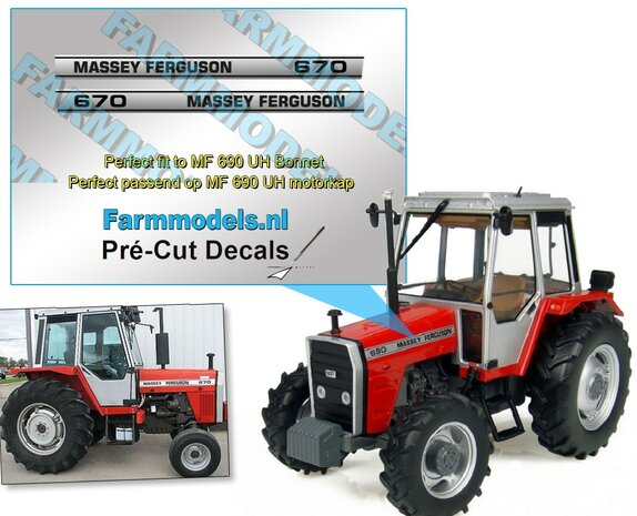 Massey Ferguson 670 type stickers op Zilverfolie 38,8 x 3 mm Pr&eacute;-Cut Decals 1:32 Farmmodels.nl