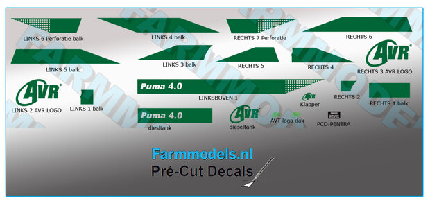 AVR PUMA 4.0 type stickerset op transparante folie Pr&eacute;-Cut Decals 1:32 Farmmodels.nl