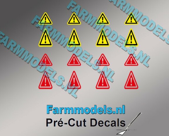 Pas op stickerset 4x 4 stickers (3x3 en 3x4 mm) Pr&eacute;-Cut Decals 1:32 Farmmodels.nl