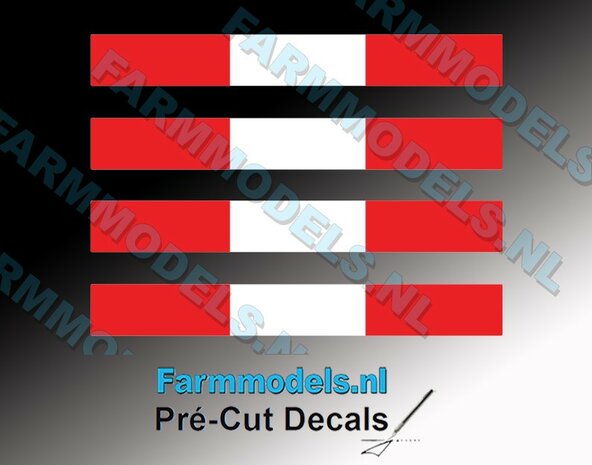 Verdrijvingsbord stickers - Rood-wit-rood 4x 6x47mm Pr&eacute;-Cut Decals 1:32 Farmmodels.nl