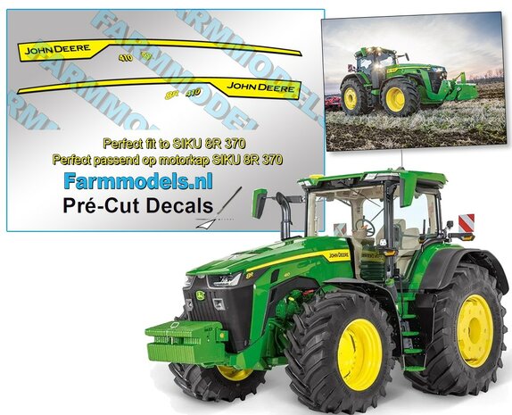 JOHN DEERE 8R 410 type stickers, Geschikt voor SIKU 8R 370  Pr&eacute;-Cut Decals 1:32 Farmmodels.nl 