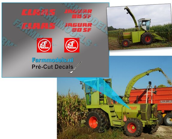 Claas hakselaar SF 80 logo oude type. Rood op transparante folie. Pr&eacute;-Cut Decals 1:32 Farmmodels.nl 