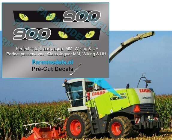 Claas hakselaar 900 GREEN EYES. op transparante folie. Pr&eacute;-Cut Decals 1:32 Farmmodels.nl 