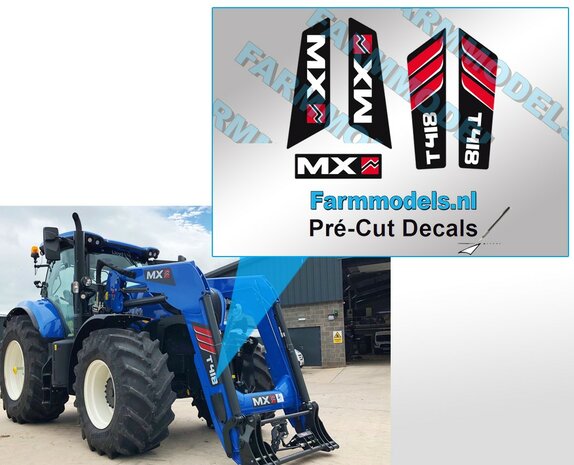 1x- complete set  MX-T418 stickers, op witte folie-Pr&eacute;-Cut-Decals-1:32-Farmmodels.nl
