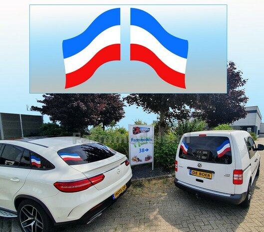 2x BLAUW-WIT-ROOD vlaggen, afm. 140 mm x 180 mm per vlag, gesneden uit 3 kleurenfolies Pr&eacute;-Cut Decals 1:32 Farmmodels.nl 