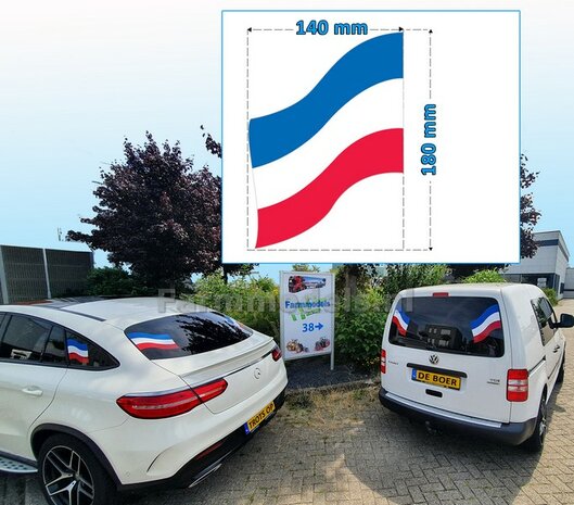 2x BLAUW-WIT-ROOD vlaggen, afm. 140 mm x 180 mm per vlag, gesneden uit 3 kleurenfolies Pr&eacute;-Cut Decals 1:32 Farmmodels.nl 