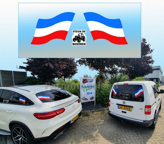 2x BLAUW-WIT-ROOD vlaggen, afm. 100 mm x 140 mm per vlag, incl. 1x STEUN DE BOER bonussticker  Pr&eacute;-Cut Decals 1:32 Farmmodels.nl 