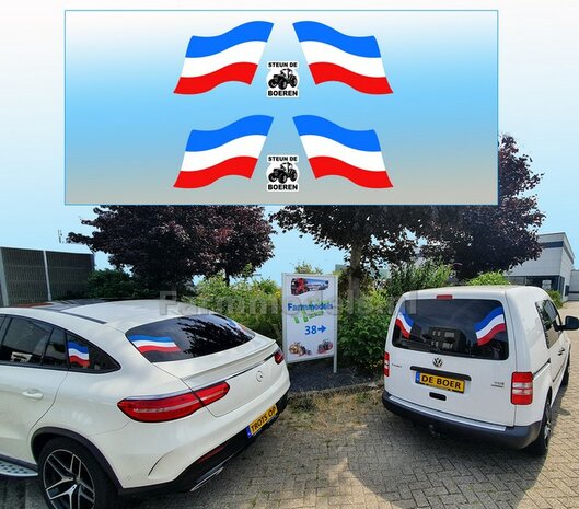 4x !! BLAUW-WIT-ROOD vlaggen, afm. 50 mm x 73 mm per vlag, incl. 2x STEUN DE BOER bonussticker  Pr&eacute;-Cut Decals 1:32 Farmmodels.nl 