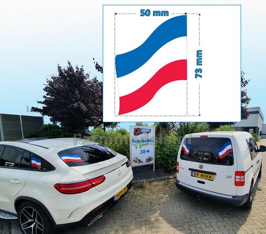 4x !! BLAUW-WIT-ROOD vlaggen, afm. 50 mm x 73 mm per vlag, incl. 2x STEUN DE BOER bonussticker  Pr&eacute;-Cut Decals 1:32 Farmmodels.nl 