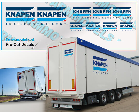 KNAPEN Trailers sticker assortiment NIEUW logo op Transparant Pr&eacute;-Cut Decals 1:32 Farmmodels.nl