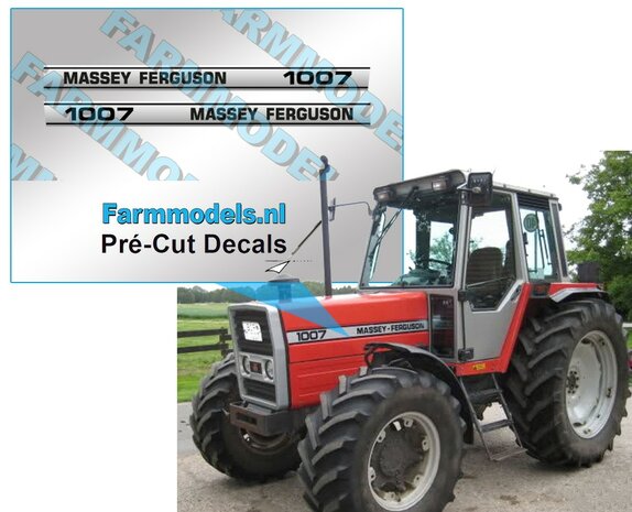 Massey Ferguson 1007 sticker 3x38,8 mm Pr&eacute;-Cut Decals op zilver folie 1:32 Farmmodels.nl