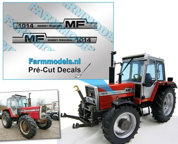 Massey Ferguson 1014 sticker 6x52 mm Pr&eacute;-Cut Decals op zilver folie 1:32 Farmmodels.nl