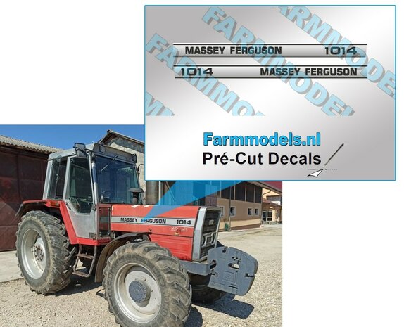 Massey Ferguson 1014 sticker 3x38,8 mm Pr&eacute;-Cut Decals op zilver folie 1:32 Farmmodels.nl