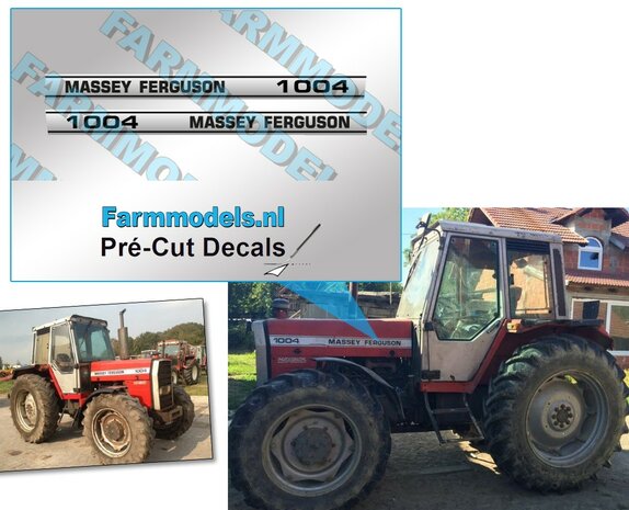 Massey Ferguson 1004 sticker 3x38,8 mm Pr&eacute;-Cut Decals op zilver folie 1:32 Farmmodels.nl