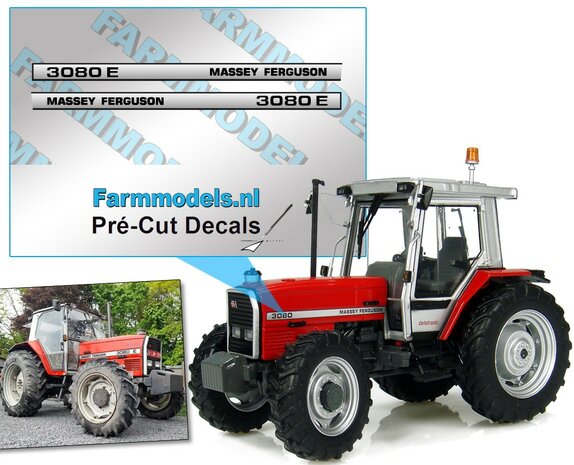 Massey Ferguson 3080 E Typenr. Pr&eacute;-Cut Decals,  Geschikt voor motorkap MF 2620 UH, Farmmodels.nl, 1:32