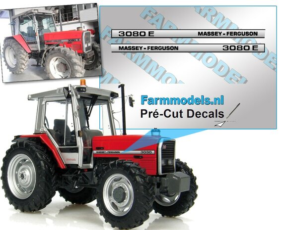 Massey-Ferguson 3080 E Typenr. Pr&eacute;-Cut Decals,  Geschikt voor motorkap MF UH 3080 / UH 2620, Farmmodels.nl, 1:32