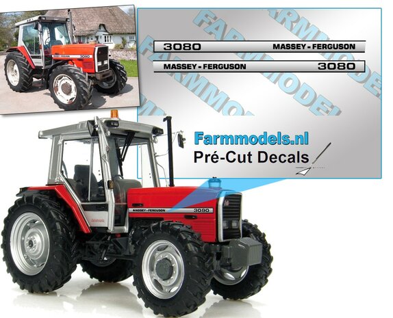 Massey-Ferguson 3080 Typenr. Pr&eacute;-Cut Decals,  Geschikt voor motorkap MF UH 3080 / UH 2620, Farmmodels.nl, 1:32