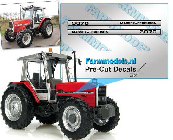 Massey-Ferguson 3070 Typenr. Pr&eacute;-Cut Decals,  Geschikt voor motorkap MF UH 3080 / UH 2620, Farmmodels.nl, 1:32